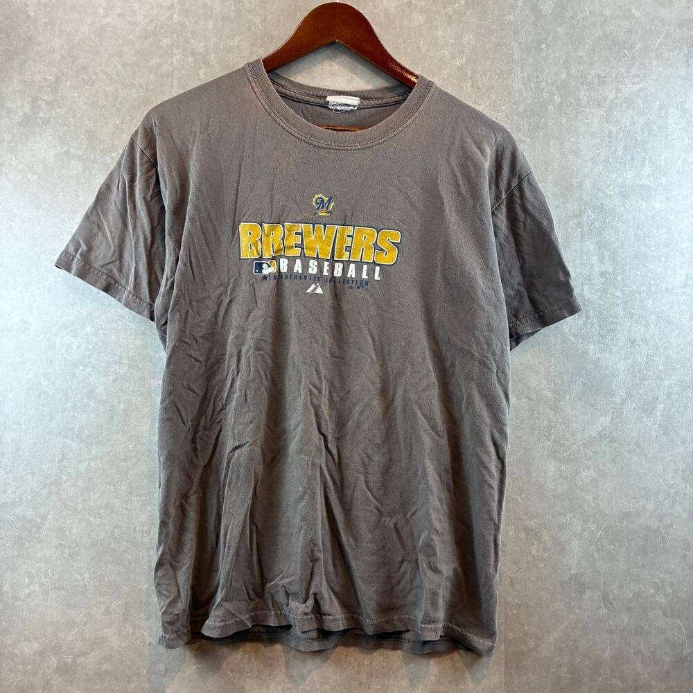 Majestic-athletic Men's Grey and Brown T-shirt